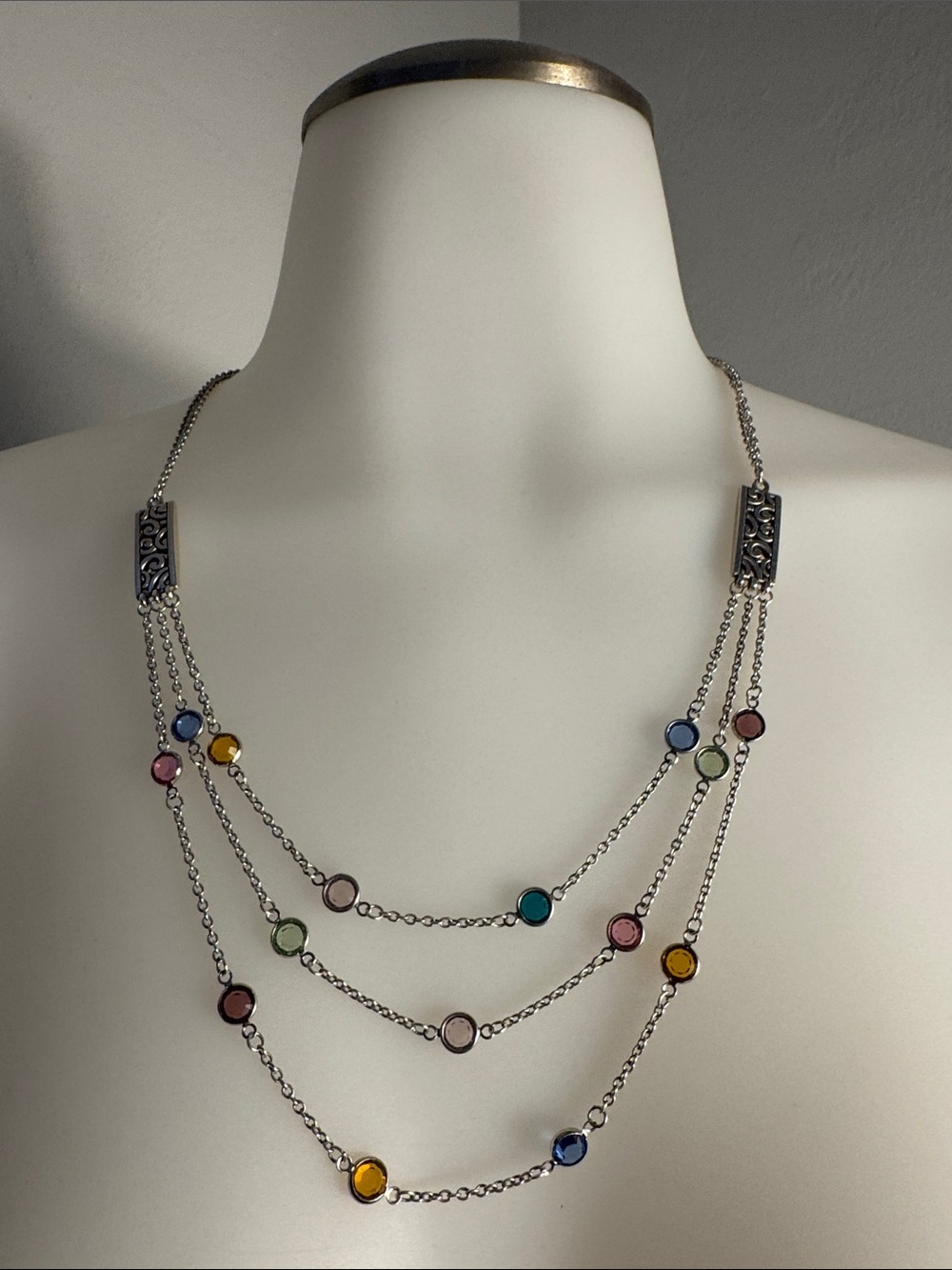 Brighton Elora Gems Multi‑Strand Necklace  Silver & Multicolor Stones  EUC